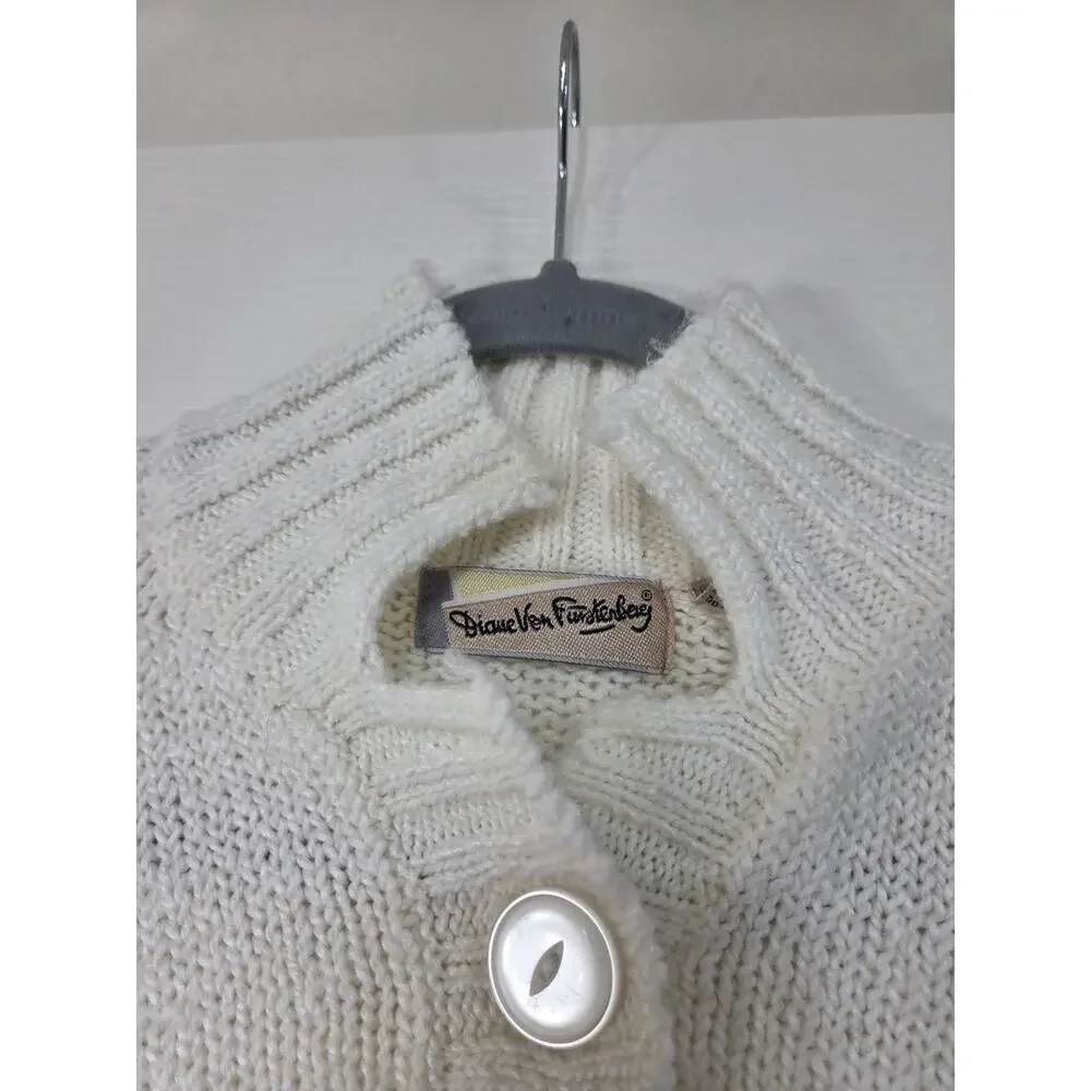 Diane Von Furstenberg White Vintage Chunky Cozy Pullover Sweater, Size Medium - Picture 2 of 11